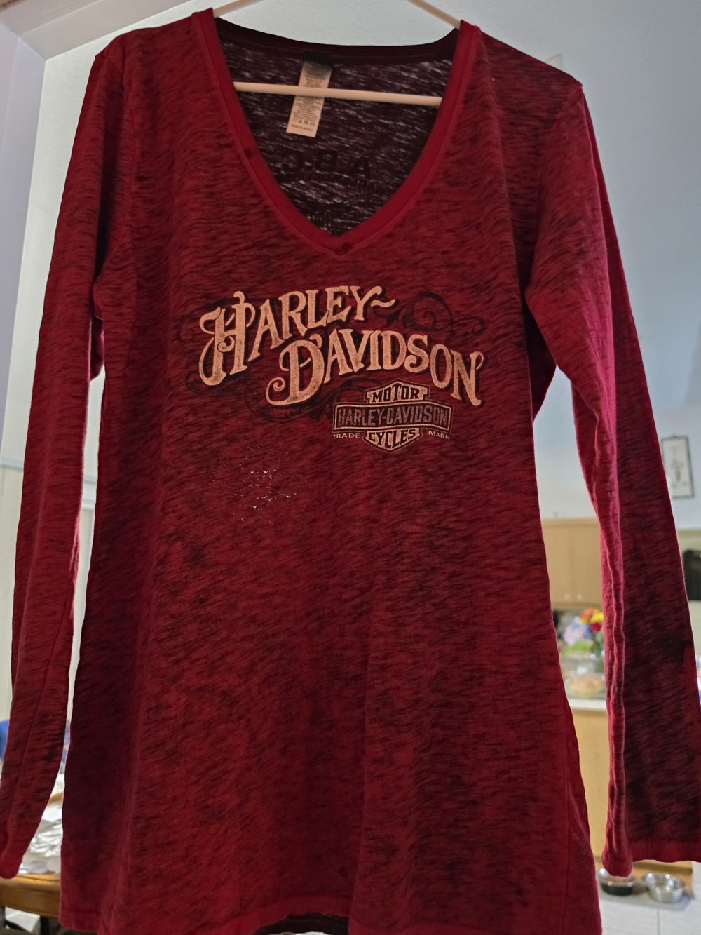 Harley-Davidson Women's Red Long Sleeve V-Neck Tee